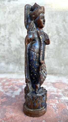 Antique Old Rare Wooden Hand Carved Hindu God Krishna Worship Figure Statue - Picture 5 of 8