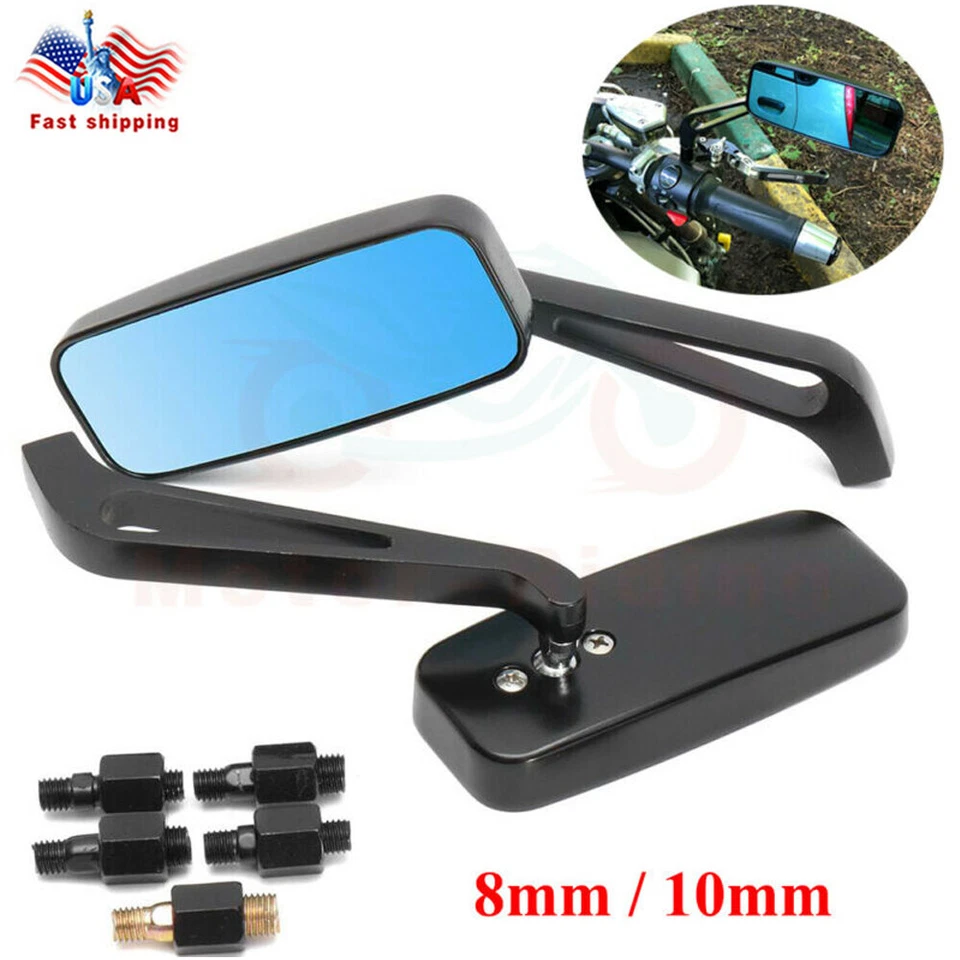 Nuevos espejos retrovisores rectangulares negros para motocicleta Harley Cruiser Bobber Chopper Softail Foto 3 de 4
