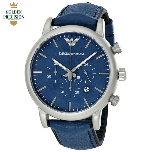 Orologio Cronografo Uomo Emporio Armani AR1969 CINT PELLE BLU CRONO DATARIO  46MM | eBay
