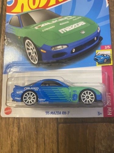 '95 Mazda RX-7 / JDM HW DRIFT #177/250 FALKEN / Hot Wheels 2022 Blue / Green  - Picture 5 of 7