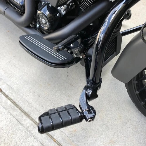 Black Long Highway Foot Pegs with 1-1/4" Bars For Harley Road King Street Glide - Picture 3 of 14