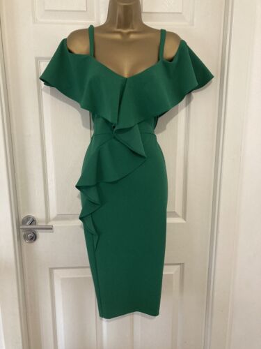 Gorgeous Coast Green Frill Wiggle Pencil Occasion Dress Size 16 - Picture 3 of 6