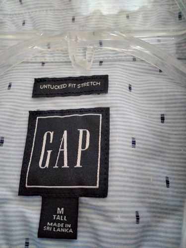 Gap Shirt Mens Med Blue White Striped Button Down Untucked Fit Oxford Pocket - Picture 2 of 5