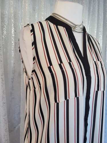 Camicetta elegante senza maniche Primark donna nera rossa a righe taglia 12 - Foto 5 di 5