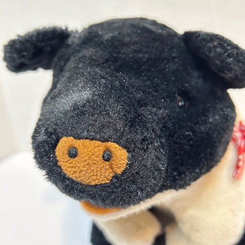 Vintage Fiesta Black White Plush Pig Red Gingham Bow Stuffed Animal 10 inch - Picture 2 of 8