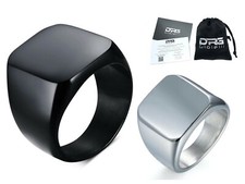 Anello Quadrato Acciaio Nero Argento Uomo Donna chevalier lucido sigillo grande