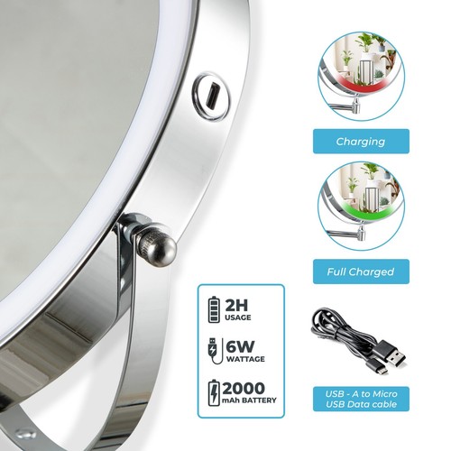 Espejo de Maquillaje LED Montaje en Pared de 8" Aumento de 10x con 3 Modos de Luz Ajustables - Imagen 8 de 30
