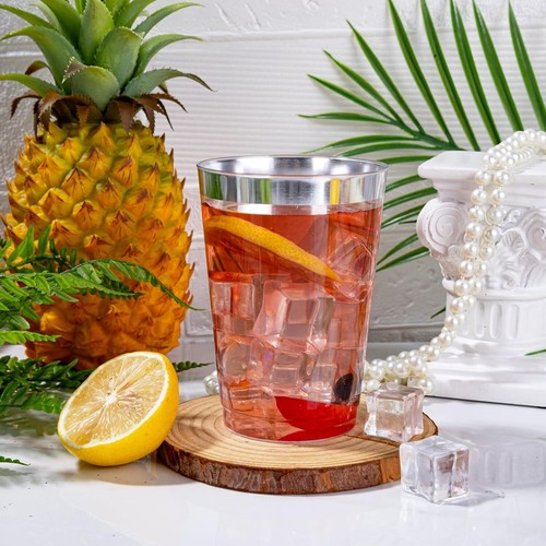 I00000 200 Pack 12oz Silver Rimmed Disposable Cups - Heavy Duty Party TumblersB0 - Picture 2 of 5