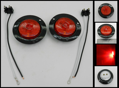 (2) RED 5 LED Lights Truck Trailer 2'' round,Flange mount Clearance, marker 
