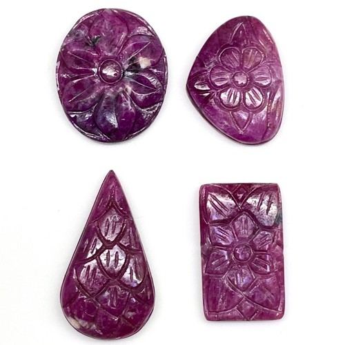 4 Pcs Natural Ruby Unheated Rare Moghul Carved Exclusive Gemstones Lot 60.20 Cts - Picture 6 of 15