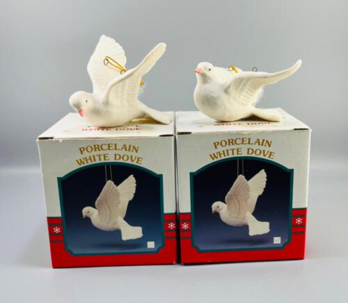 Vintage Set of 2 Kurt Adler Porcelain White Dove Christmas Ornaments - Afbeelding 1 van 11