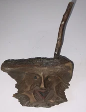 Spirit Wood Carving Forest Face Hobbit Tree Wizard Log Home Gnome Cabin Folk Art