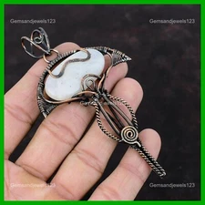 Womens day Sale Oval Rainbow Moonstone Stone Copper Wire Wrapped Pendant Jewelry