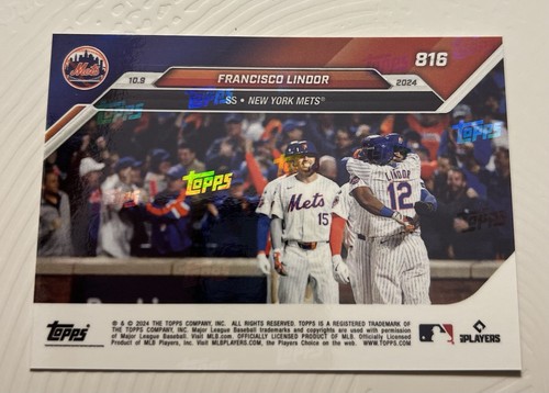 2024 TOPPS NOW MLB NLDS CARD NEW YORK METS FRANCISCO LINDOR #816 HR SENDS 2 NLCS - Picture 2 of 3
