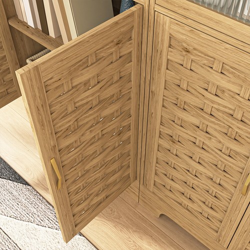 Farmhouse Barn Door Sideboard Buffet Storage Cabinet Coffee Bar Adjustable Shelf - Picture 4 of 12