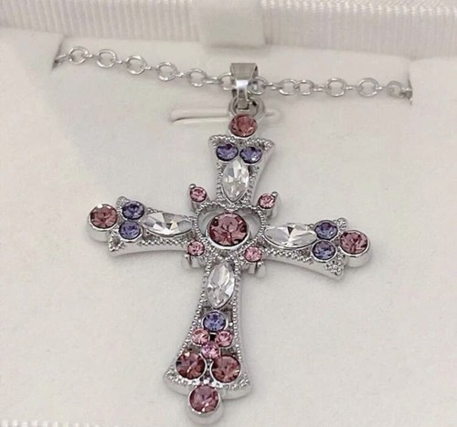 Pink Cubic Zirconia Decor Cross Pendant Necklace for Women Jewelry for Women - Picture 2 of 4