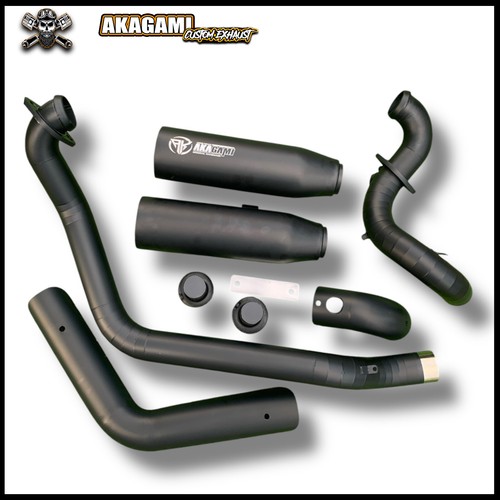 Exhaust Custom Fits For Harley Davidson V-Rod 2 Into 2 BBC Type Full Black - Picture 3 of 5