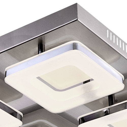 Lampada Da Soffitto 4 Fiamme Con Anello In Cromo Acciaio LED L 39Cm - Foto 10 di 11