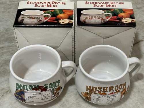 Vintage Soup Recipe Mug Bowl Cup Mushroom Onion LOT OF 2 - NEW IN BOX NOS 70’s - Picture 7 of 8