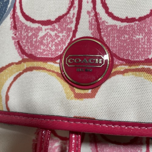 Coach Backpack Signature Scribble Poppy Canvas Hot Pink A1376-F21962 Logo Womens - Picture 2 of 17