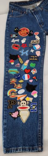 Jordache 90's Jeans Women's 13/14 Tapered Leg Denim Patches Upcycled Custom - Picture 3 of 24