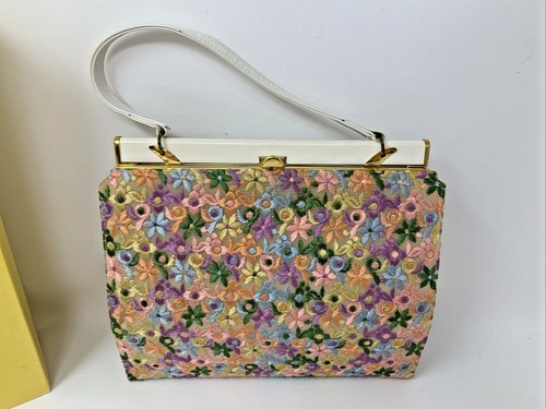 SERENADES Florsheim Floral Embroidered Mid Heel Pumps 8.5 A & Matching Purse - Picture 8 of 12