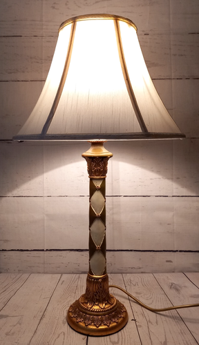 Vintage Lamp Ornate White & Gold Column Style Light with Shade - Picture 2 of 20