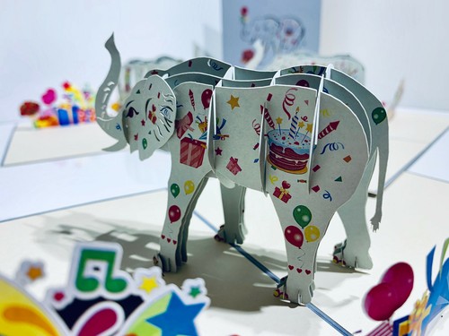 Origami Pop Cards Colourful Hand Painted Elephant 3D Pop Up Greeting Card Blank - Picture 10 of 12