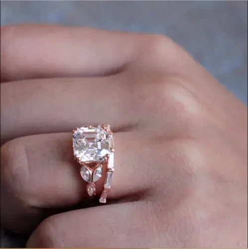 3Ct Asscher Cut Lab Created Diamond Wedding Bridal Ring Set 14K Rose Gold Plated - Bild 3 von 4