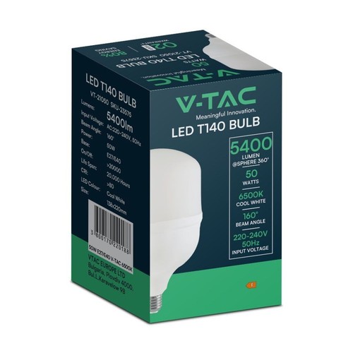 V-TAC Lampadina LED E27, incluso Anello con Attacco E40 50W T140 4000K - Foto 2 di 8