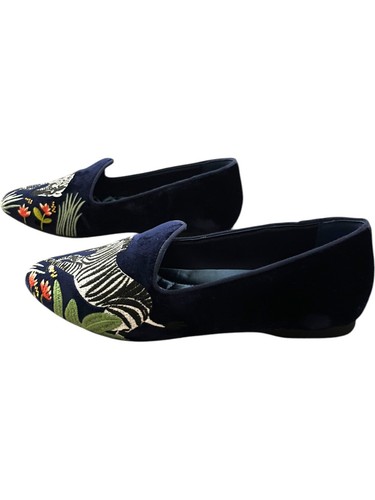 Birdies x Minted Emilie Simpson Heron Wild Zebra Blue Velvet Slipper Flat Size 6 - Picture 4 of 11