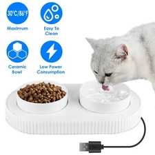 Double Ceramic Heated Water Bowl Raised Pet Dog Cat Water And Food Bowl Dishes