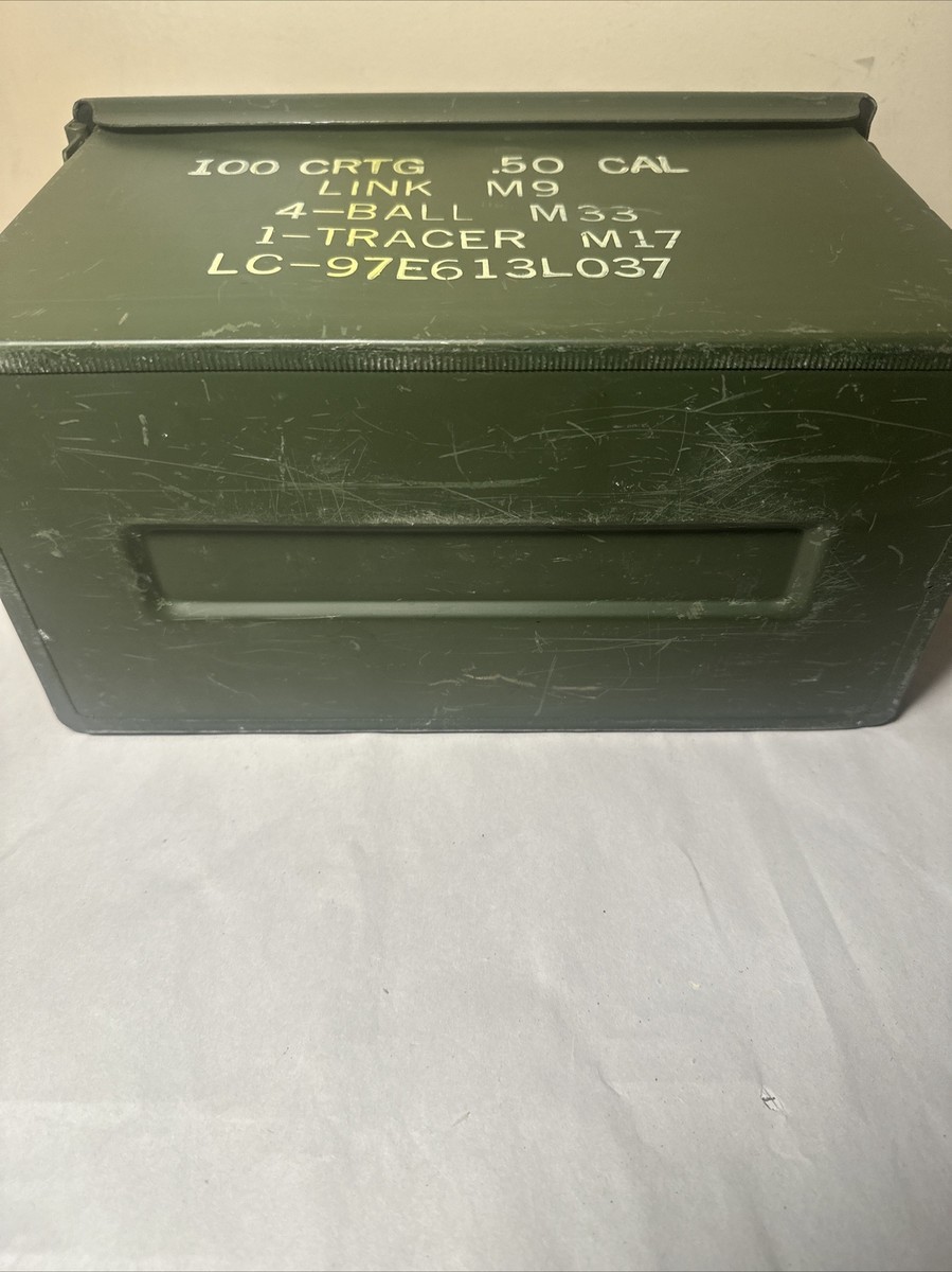 US Military Ammo Empty Metal Box Can 100 Cartridges Cal .50