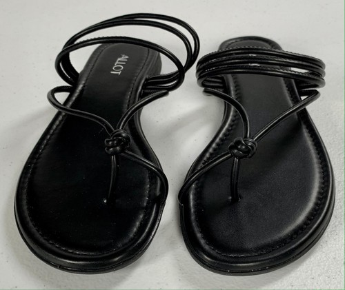 LOTE Sandalias Planas Mujer Tanga Slides Negras Talla 7 - Imagen 9 de 12