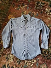 Vtg 60s Sears Chambray Pearl Snap USA Workwear Men's Work Shirt M 14 1/2