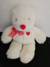 1996 Plush Creations Teddy Bear Stuffed Animal White Red Heart Chest Bow