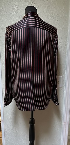 Lauren Ralph Lauren Shirt Women's Size M 100% Silk Black Red Stripe Button Up - Picture 5 of 7