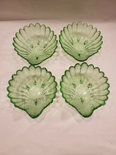 Set of four, light Green-Scallop Shaped-Shell Dishes
