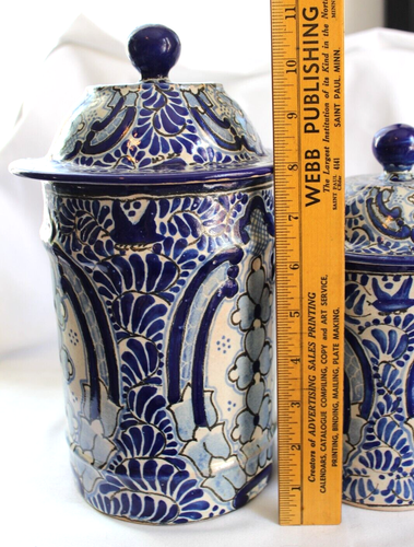 Vintage set /3 Uriarte Talavera Mexican Ceramic Jar canisters blue white - Picture 11 of 14