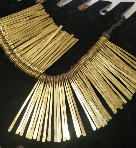 Vintage Waterfall Boho Collar Necklace Brass Bars Braided Rope 15" Gothic Chunky - Picture 6 of 13