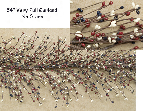 54" Very Full Primitive AMERICANA PipBerry Garland Burgndy, Navy, Cream NO STARS - Afbeelding 2 van 2