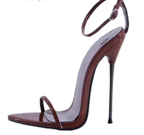 Damen-Sandalen 15 cm dünner Metallabsatz Knöchelschnalle Riemen High-Heels Pumps Stilettos - Bild 8 von 16