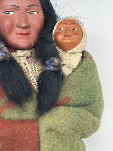 Vintage 11" Skookum Bully buona bambola indiana nativi americani che porta papoose bambino - Foto 3 di 20