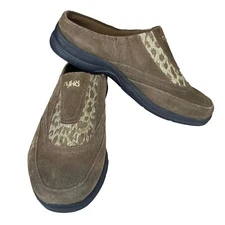 Ryka Nitracel Brown Suede Animal Print Mules Slippers Clogs Shoes Women’s 7