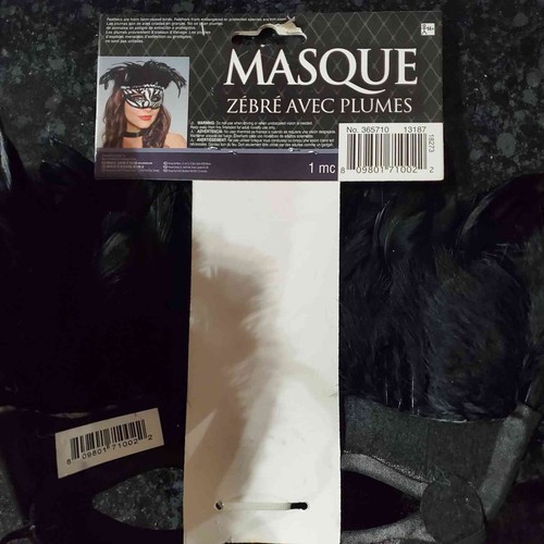 Zebra Feather Eye Mask Costume Masquerade Dress Up Plastic - RRR Mask - Picture 2 of 2