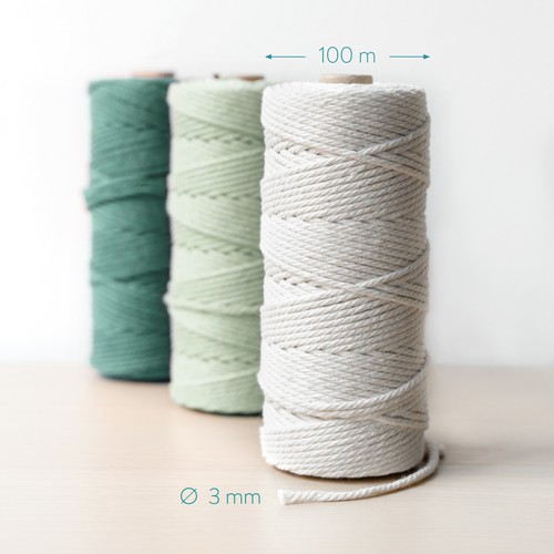3x Hilo de algodón para macramé de 3 MM para tejer adornos en blanco y verde - Imagen 3 de 7