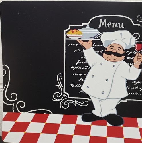 Set of 2 Plastic Placemats (18"x12") FAT CHEF IN FRONT OF THE MENU ON BLACK,GR - Picture 18 of 24