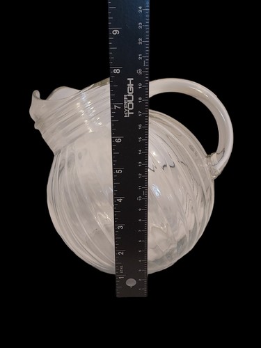 Vintage Clear Ribbed Large Glass Tilt Ball Pitcher with Ice Lip MCM Retro  - Picture 6 of 7