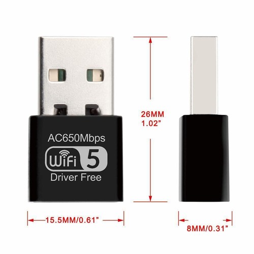 650Mbps Mini USB Wifi Adapters wireless Network Card Band 802.11AC Dual N7E0 - Afbeelding 3 van 16