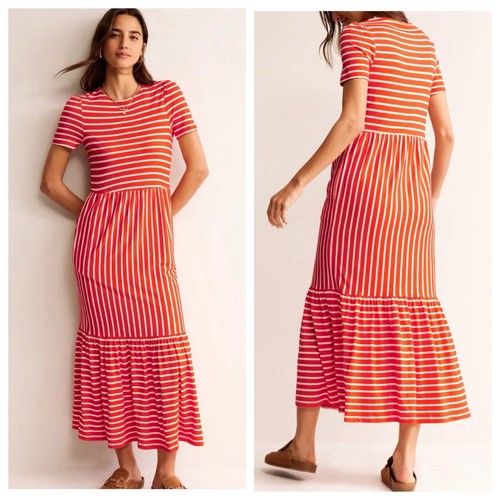 Boden Emma Easy Tiered Jersey Maxi Dress Plus Size 20 22 2X Orange White Casual - Picture 4 of 5